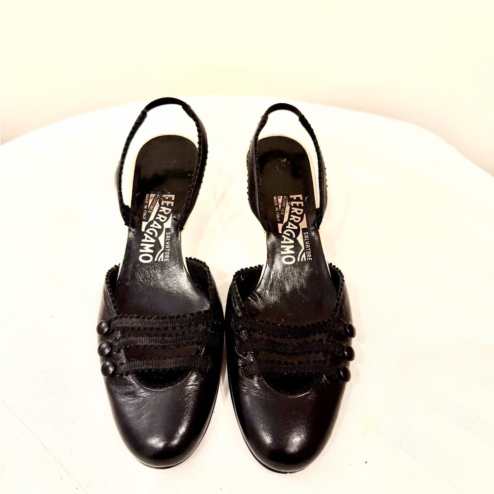 Salvatore Ferragamo Black Ballerina Leather Heels